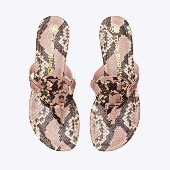 Authentic Tory Burch Miller Sandals & Box Sz 10 🐍🩷🩶 Pink Snakeskin - Picture 10 of 11